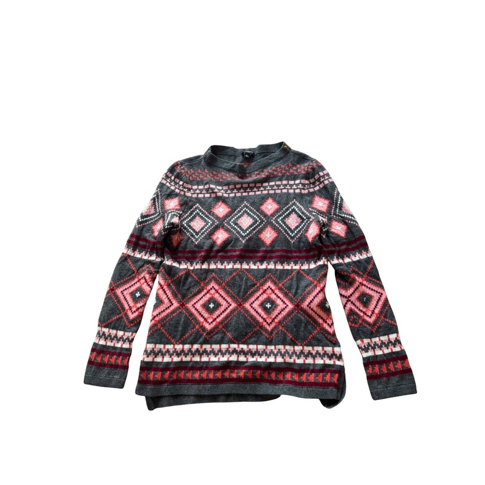 Talbots Petites Fair Isle Knit Sweater Gray Pink Geometric Cozy‎ Women SP